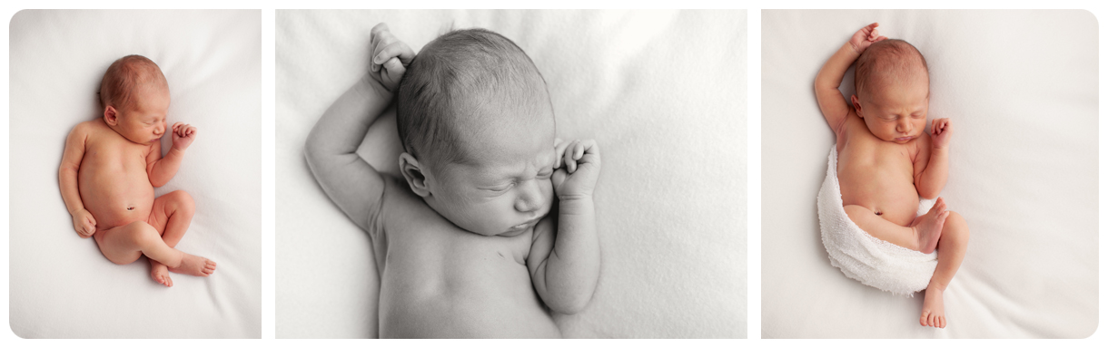 I like starting with a simple black or white background, and natural posing for your little one. This helps me get a feel for how well they sleep and how they will tolerate being moved around.