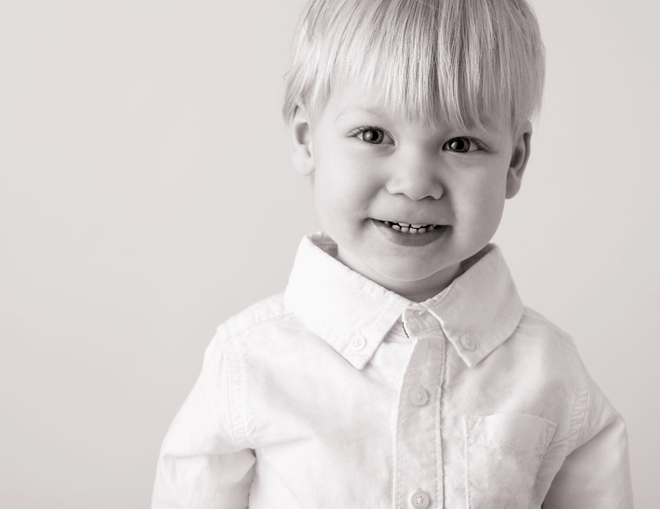 Young boy b&w photo