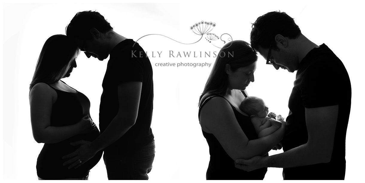 before and after, silouette family photograph, studio photography, pregnancy and baby