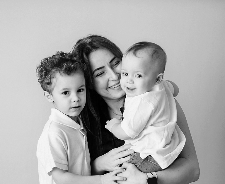 Mom and two boys studio photography