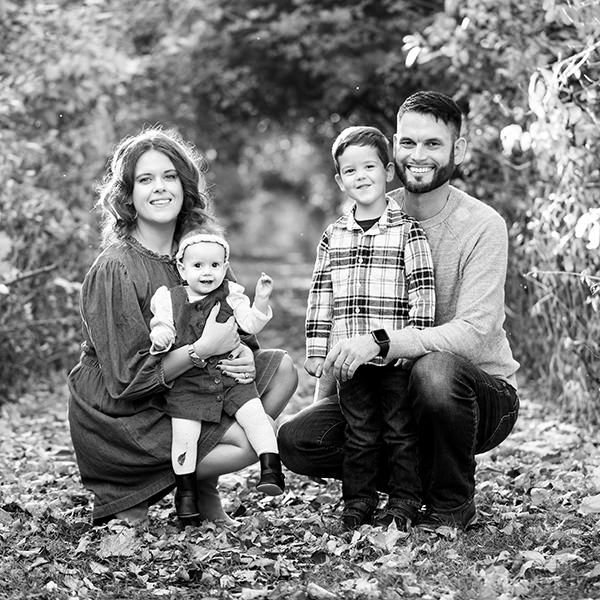 Black and white family photo, by newmarket family photographer