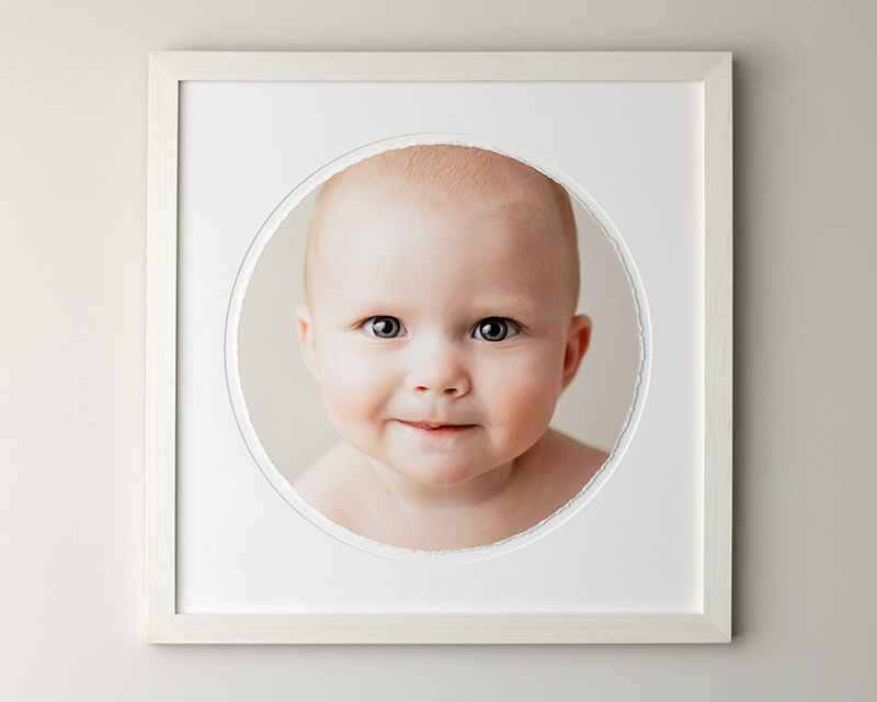 Milestone birthday session wall art- framed round print of baby's face
